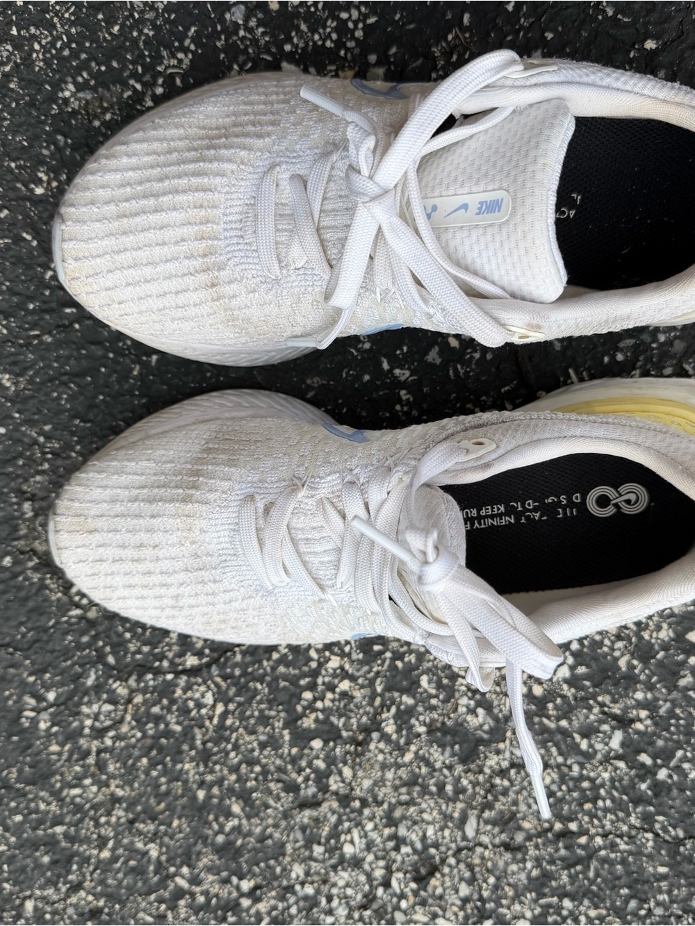 Nike White Running Sneakers with Light Blue Swoosh and Yellow Accents - Picture 4 of 5